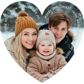 Kerstkaart eigen foto hartvorm - internationale kerstwensen