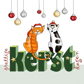 Kerstkaart en twee kerstkatten