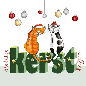 Kerstkaart en twee kerstkatten
