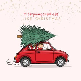 Kerstkaart Fiat 500 rood 