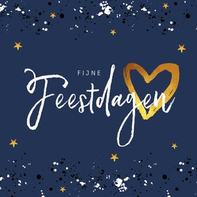 Kerstkaart fijne feestdagen spetters sterren hartje goud