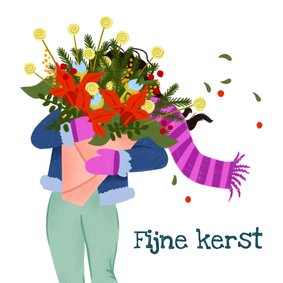 Kerstkaart fijne kerst boeket bloemen