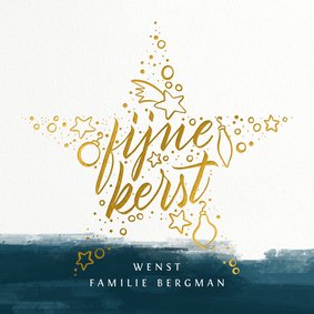 Kerstkaart Fijne Kerst goudlook & handlettering