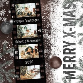 Kerstkaart foto 35mm hout en sneeuw