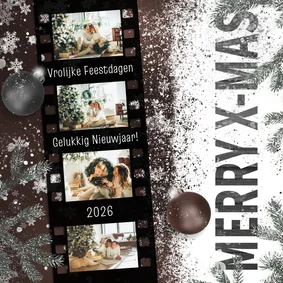 Kerstkaart foto 35mm hout en sneeuw