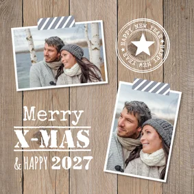 Kerstkaart foto houtlook stempels