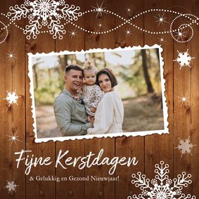 Kerstkaart foto houtprint donker