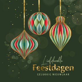 Kerstkaart gekleurde papieren kersthangers met goud