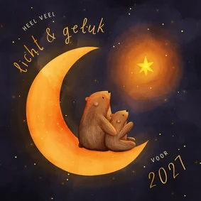 Kerstkaart geluk & liefde voor 2027 maan met beertjes