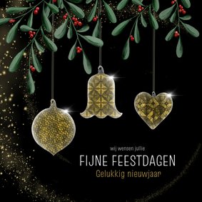 Kerstkaart glas-in-lood kersthangers onder mistletoe