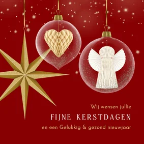 Kerstkaart glasbal met hart en engel