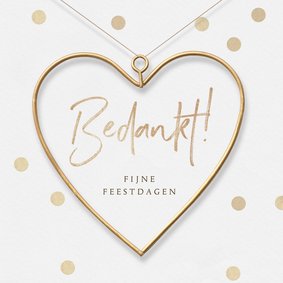 Kerstkaart goud hart bedankt fijne feestdagen