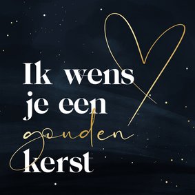 Kerstkaart gouden kerst donkerblauw met hart