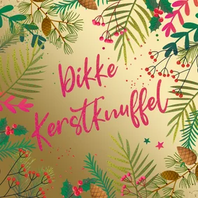 Kerstkaart goudlook met takjes