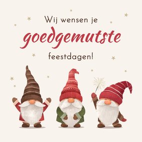 Kerstkaart grappige kerstkabouters sterren fijne feestdagen