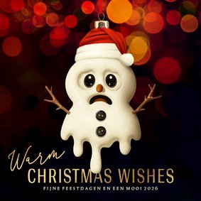 Kerstkaart grappige sneeuwpop kerstbal