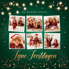 Kerstkaart groen fotocollage confetti koperlook