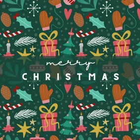 Kerstkaart groen met vrolijke ornamenten vierkant