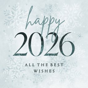 Kerstkaart happy 2026 lichtblauw met sneeuwvlokken