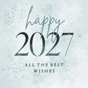 Kerstkaart happy 2027 lichtblauw met sneeuwvlokken