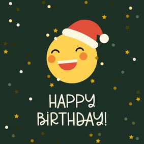 Kerstkaart happy birthday emoji met kerstmuts