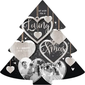 Kerstkaart hart hout hangers loving christmas foto's