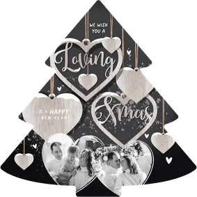 Kerstkaart hart hout hangers loving christmas foto's