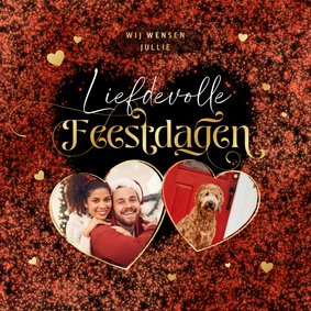 Kerstkaart hartjes liefdevol goud rood foto's