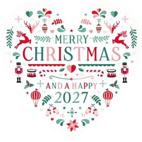 Kerstkaart hartvorm met Scandinavische kerst illustraties