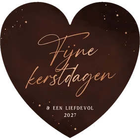 Kerstkaart hartvorm rood koper fijne kerstdagen stijlvol