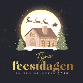 Kerstkaart heldere nacht met kerstman