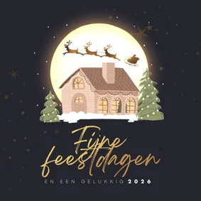 Kerstkaart heldere nacht met kerstman