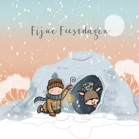 Kerstkaart Hertje in de Sneeuw