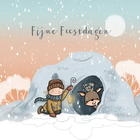 Kerstkaart Hertje in de Sneeuw