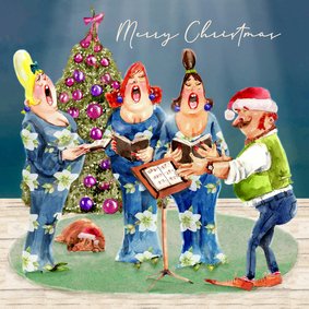 Kerstkaart het dames kerstkoor met dirigent