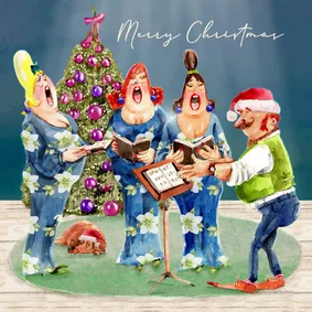 Kerstkaart het dames kerstkoor met dirigent