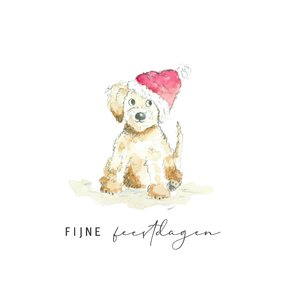 Kerstkaart - Hond met kerstmuts