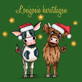Kerstkaart hooglander en koe