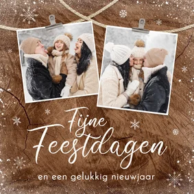 Kerstkaart hout foto sneeuwvlokken winter natuurlijk