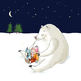 Kerstkaart - IJsbeer en meisje
