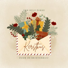 Kerstkaart illustratie kerstkus door de brievenbus, kusjes