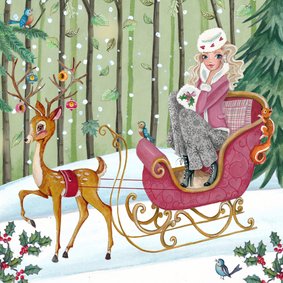 Kerstkaart Illustratie Slee Hert