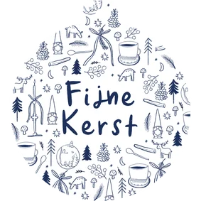 Kerstkaart in kerstbalvorm blauwe tekeningen fijne kerst