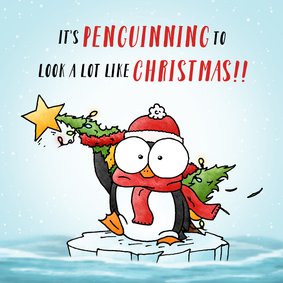 Kerstkaart - It's penguinning to look a lot like Christmas