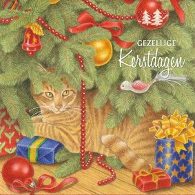 Kerstkaart Joris onder de kerstboom