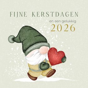 Kerstkaart kabouter met rood hart en foto