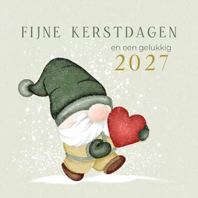 Kerstkaart kabouter met rood hart en foto