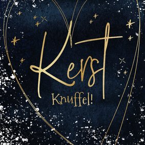 Kerstkaart 'Kerst knuffel' watercolour goudlook hart sneeuw