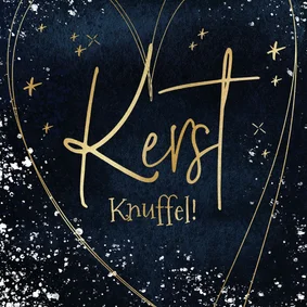 Kerstkaart 'Kerst knuffel' watercolour goudlook hart sneeuw