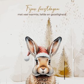 Kerstkaart kerst konijn bos